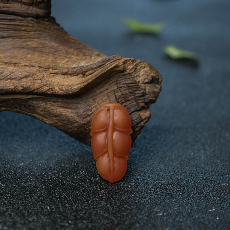 川料天然柿子红南红叶子吊坠-红掌柜