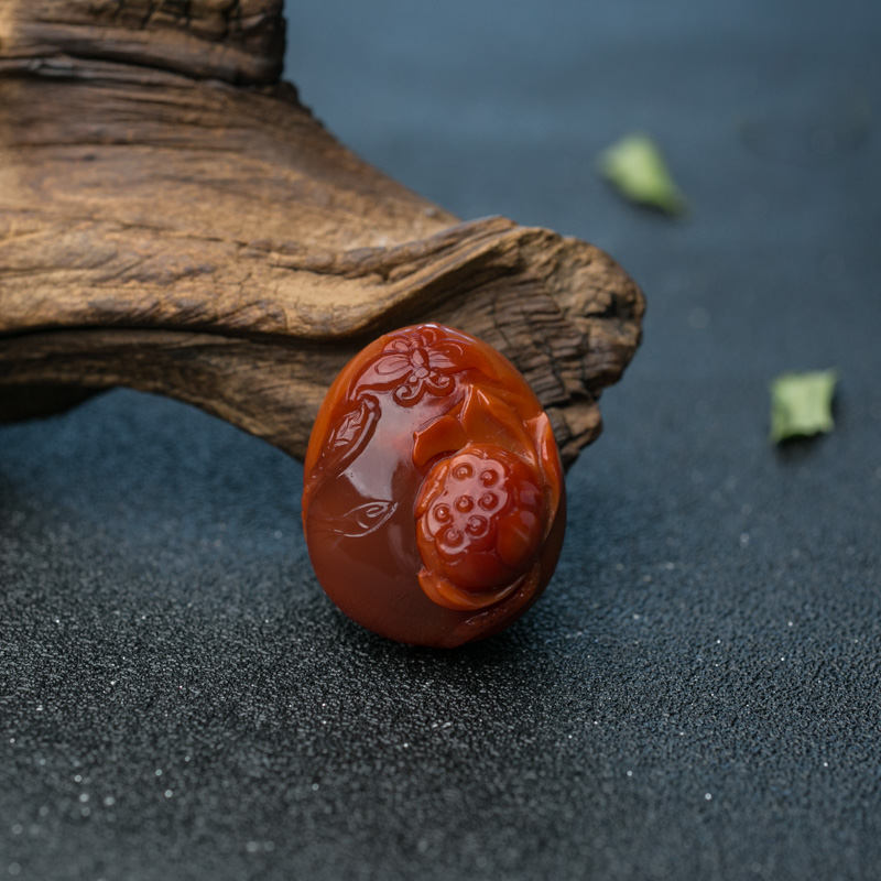 川料天然柿子红南红蝶恋花吊坠-红掌柜