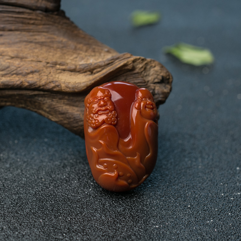 川料天然柿子红南红佛禅祝贺吊坠-红掌柜