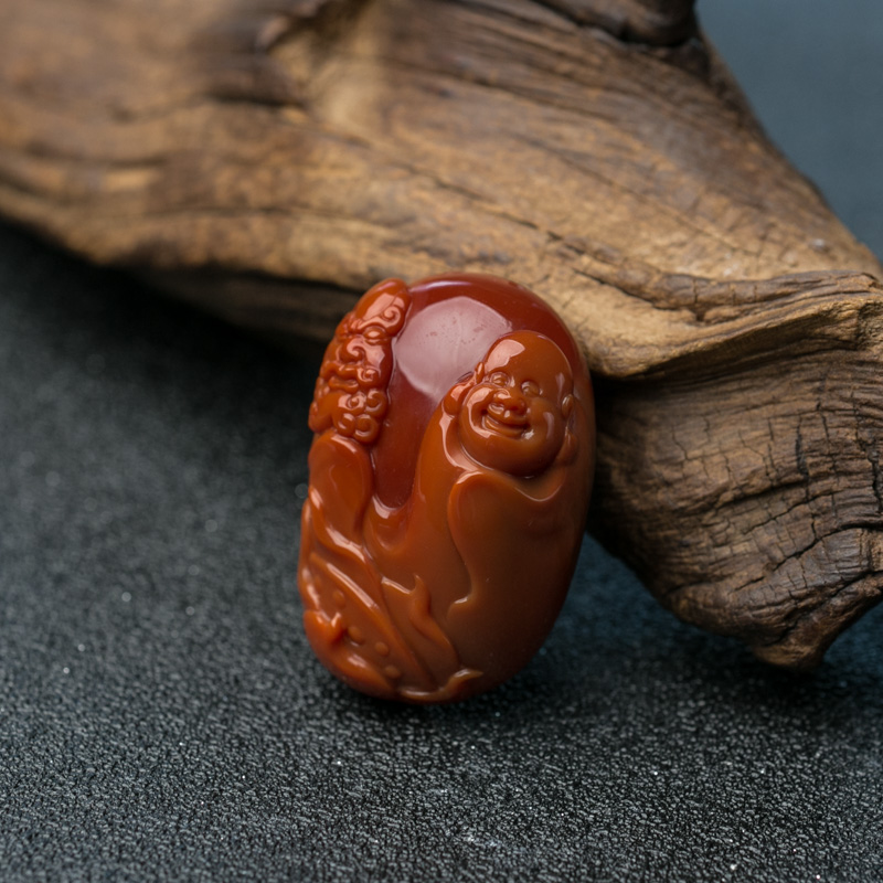 川料柿子红南红佛禅祝贺吊坠-红掌柜