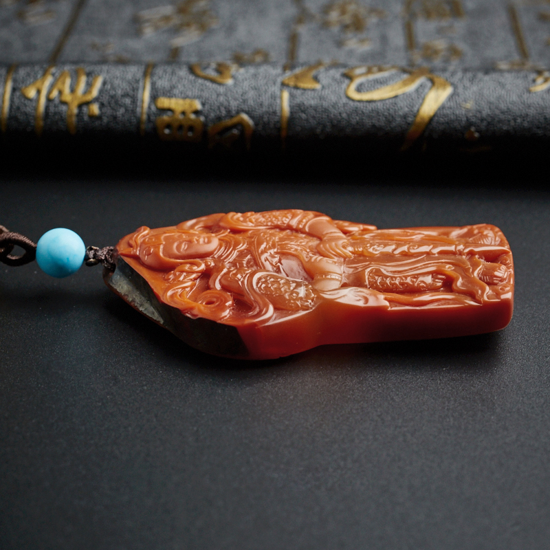川料柿子红韦陀菩萨吊坠 - 红掌柜