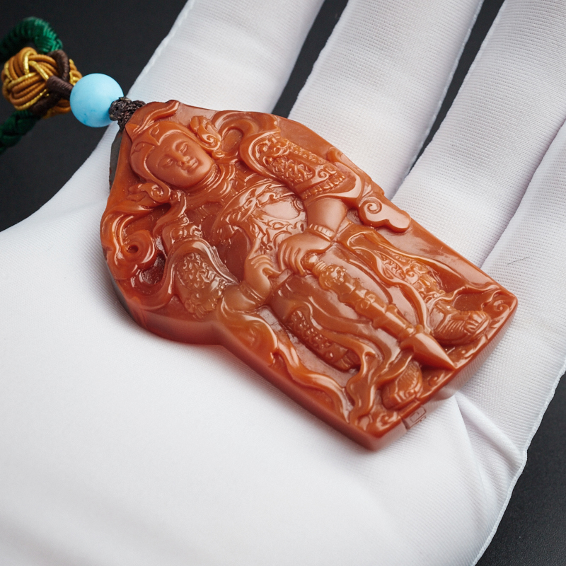 川料满肉南红韦陀菩萨吊坠 - 红掌柜