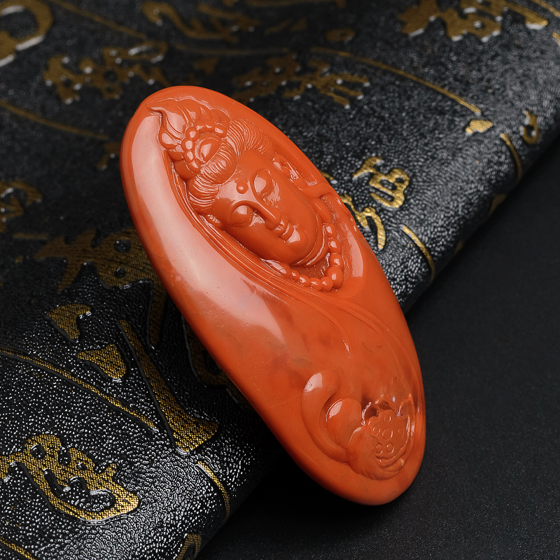 南红满肉观音吊坠-红掌柜珠宝