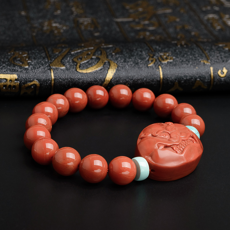 柿子红满肉南红兽首手链 - 红掌柜珠宝