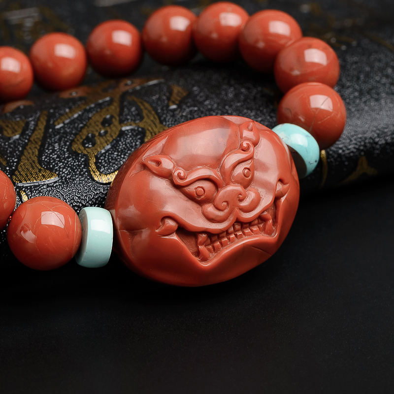 柿子红满肉南红兽首手链 - 红掌柜珠宝