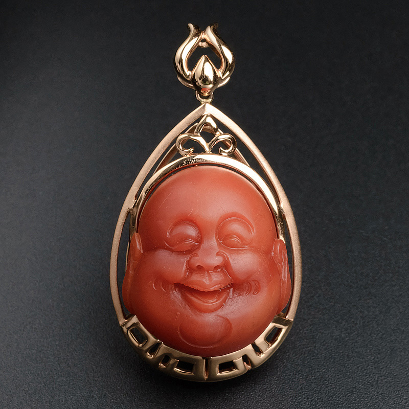 18K金镶南红吊坠-红掌柜