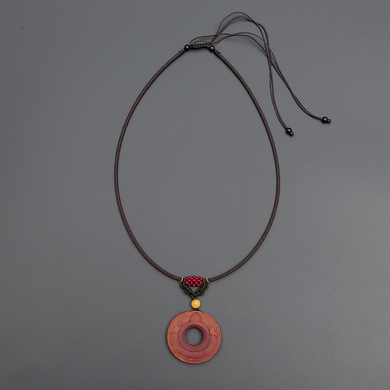 柿子红南红仿古平安扣吊坠-红掌柜