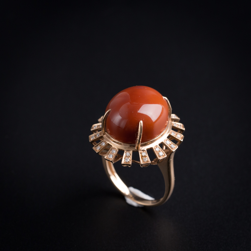 柿子红太阳花戒指-红掌柜珠宝