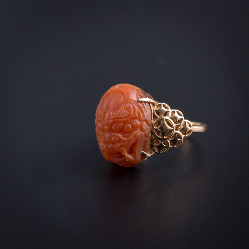 南红兽头戒指-红掌柜珠宝