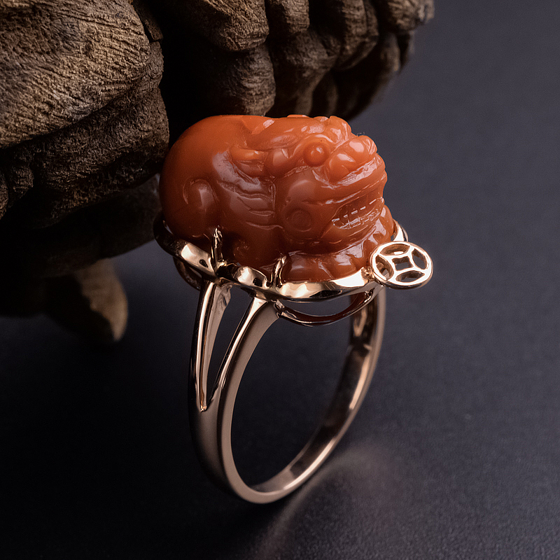 金镶嵌川料满肉柿子红南红貔貅戒指-红掌柜