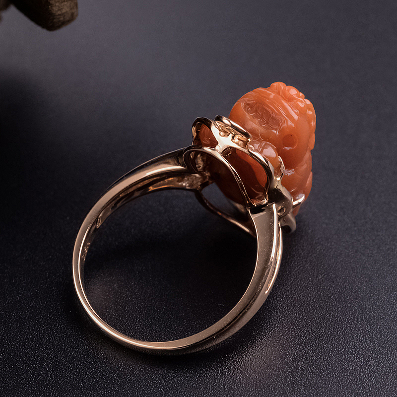 18K金镶嵌川料满肉柿子红南红戒指-红掌柜