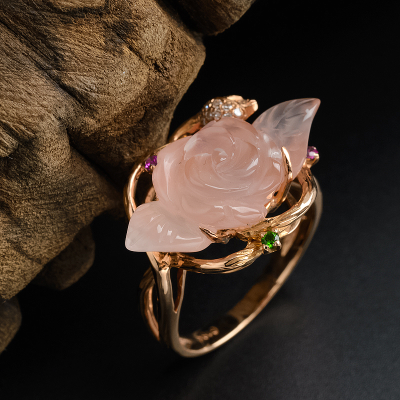 18K金镶嵌川料南红冰飘玫瑰红戒指-红掌柜