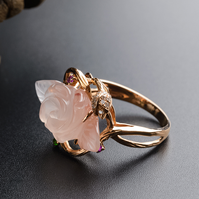 18K金镶嵌川料南红冰飘戒指-红掌柜