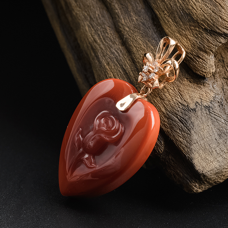 川料满肉柿子红爱心玫瑰吊坠-红掌柜