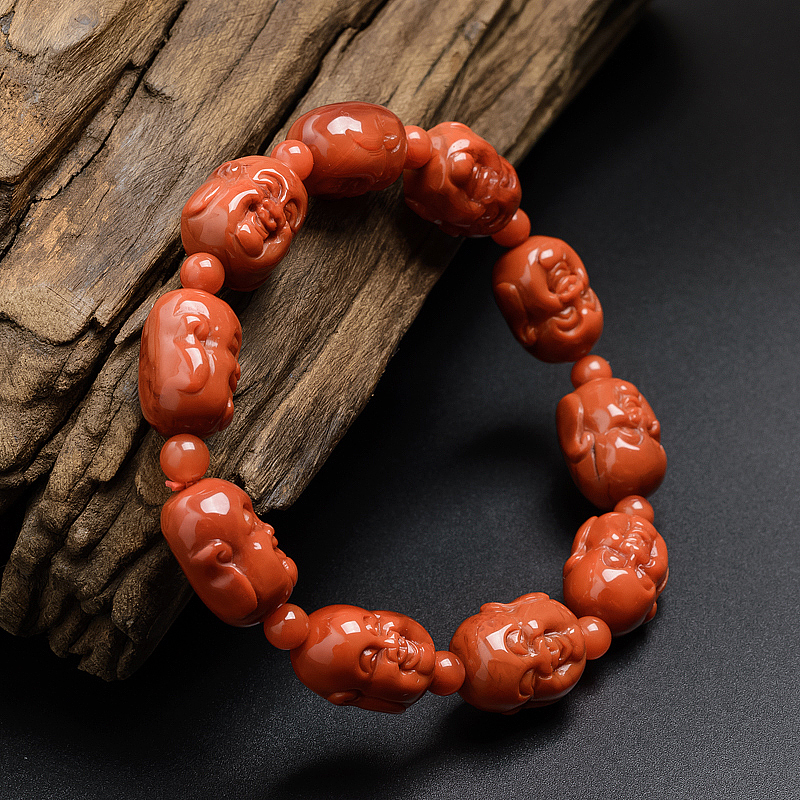 柿子红南红佛头手串-红掌柜