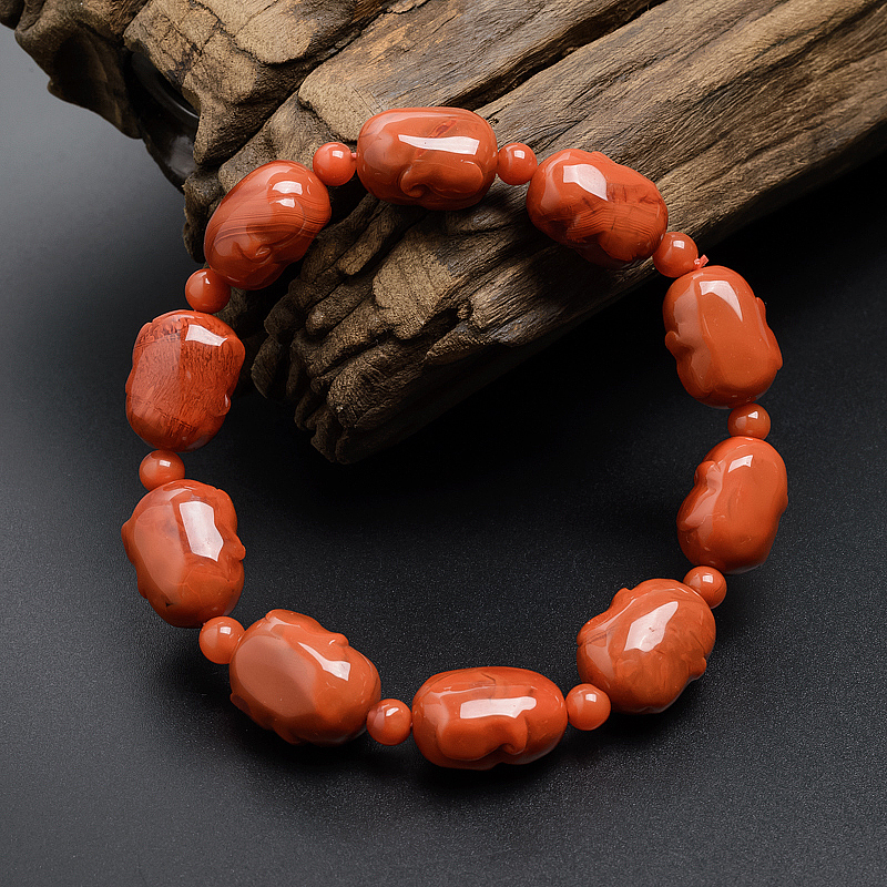 川料柿子红南红手串-红掌柜