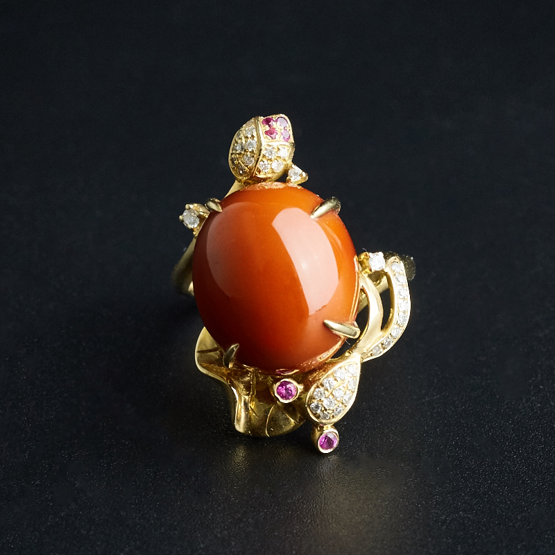 18K镶满肉柿子红戒指-红掌柜
