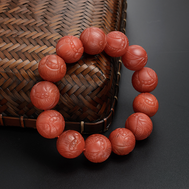 柿子红南红俏雕手串-红掌柜