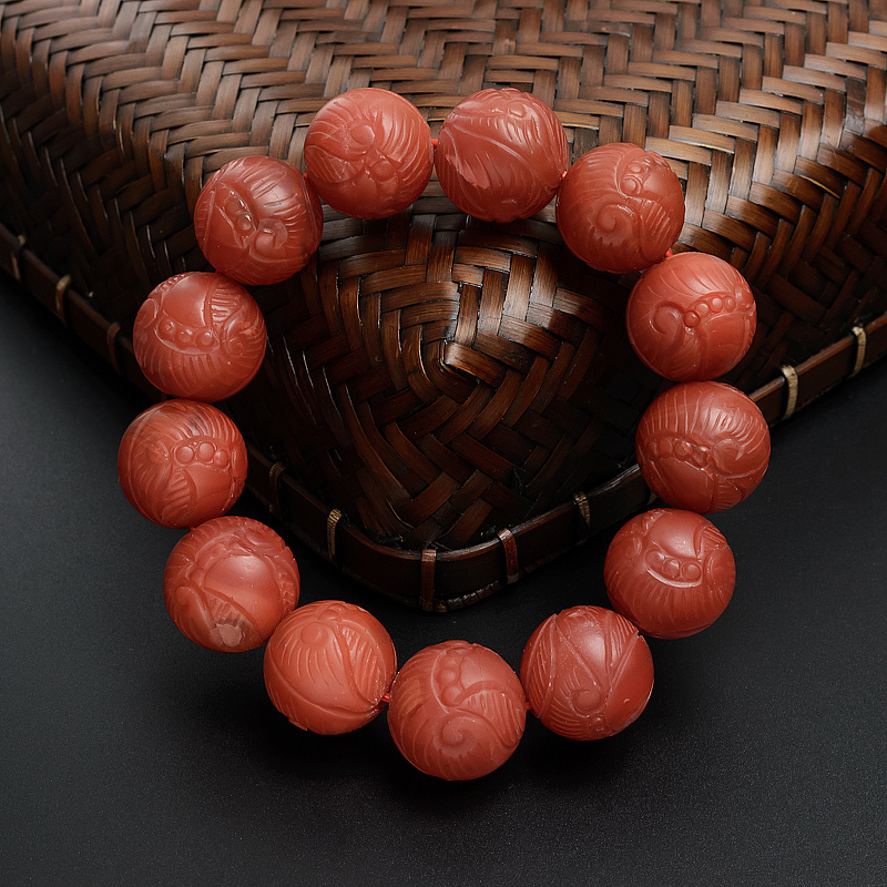 满肉柿子红南红手串-红掌柜