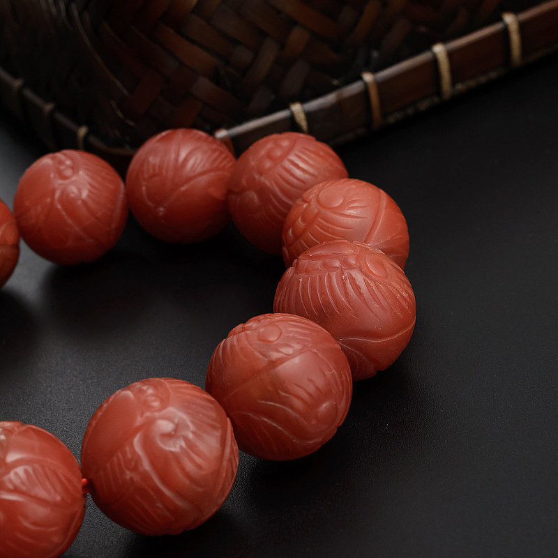 川料满肉柿子红南红手串-红掌柜