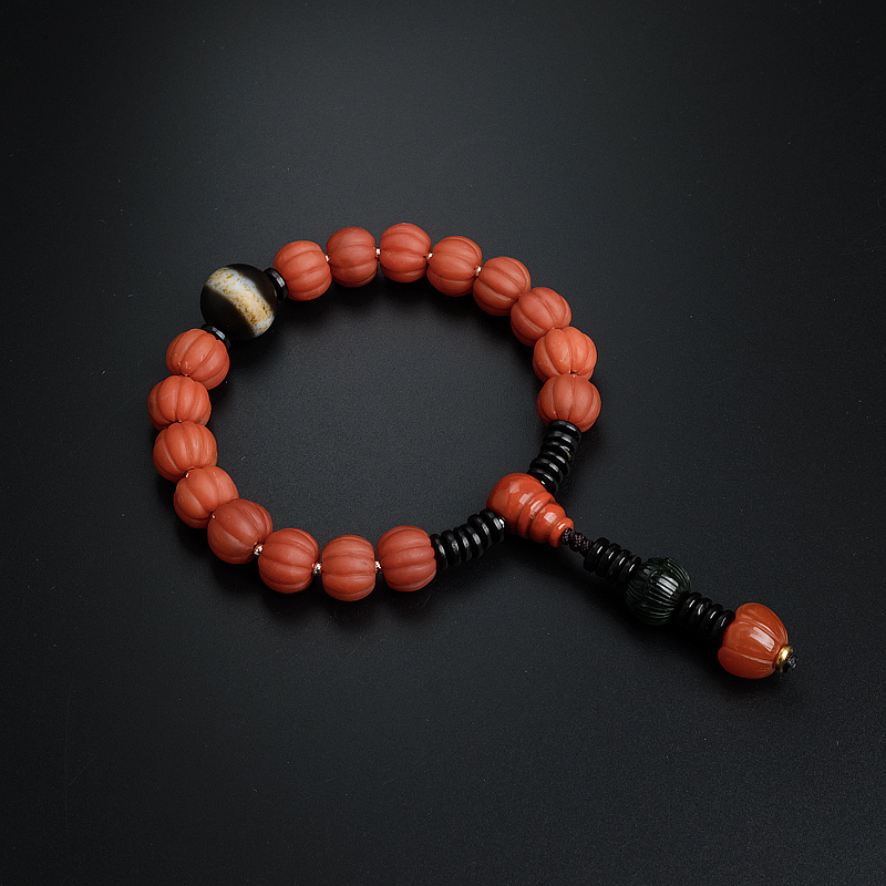 保山天然柿子红南红南瓜手串-红掌柜