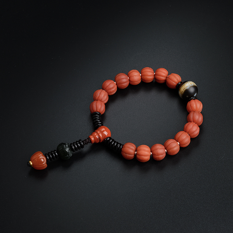 天然柿子红南红南瓜手串-红掌柜