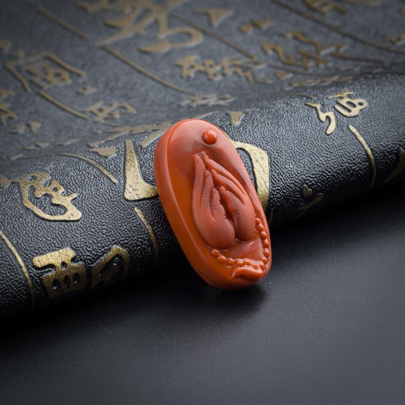 柿子红南红双手合十吊坠-红掌柜