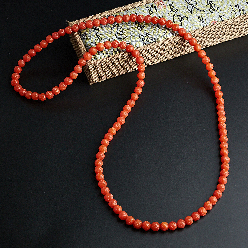 川料柿子红南红108佛珠-红掌柜