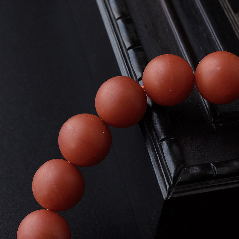 保山柿子红满色满肉南红手串-红掌柜