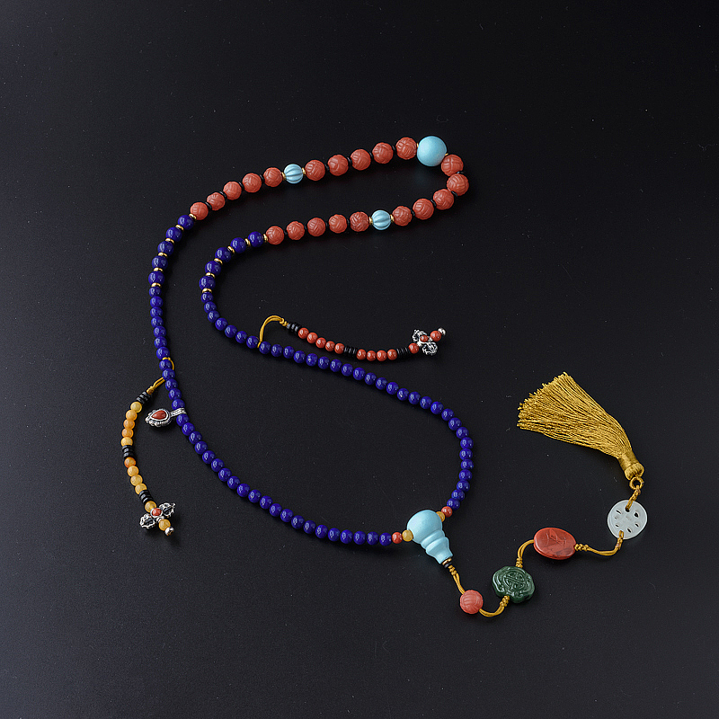 天然绣球珠南红青金佛珠手串-红掌柜