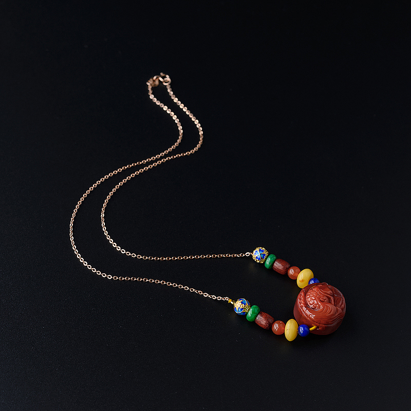 柿子红南红金鱼锁骨链 - 红掌柜