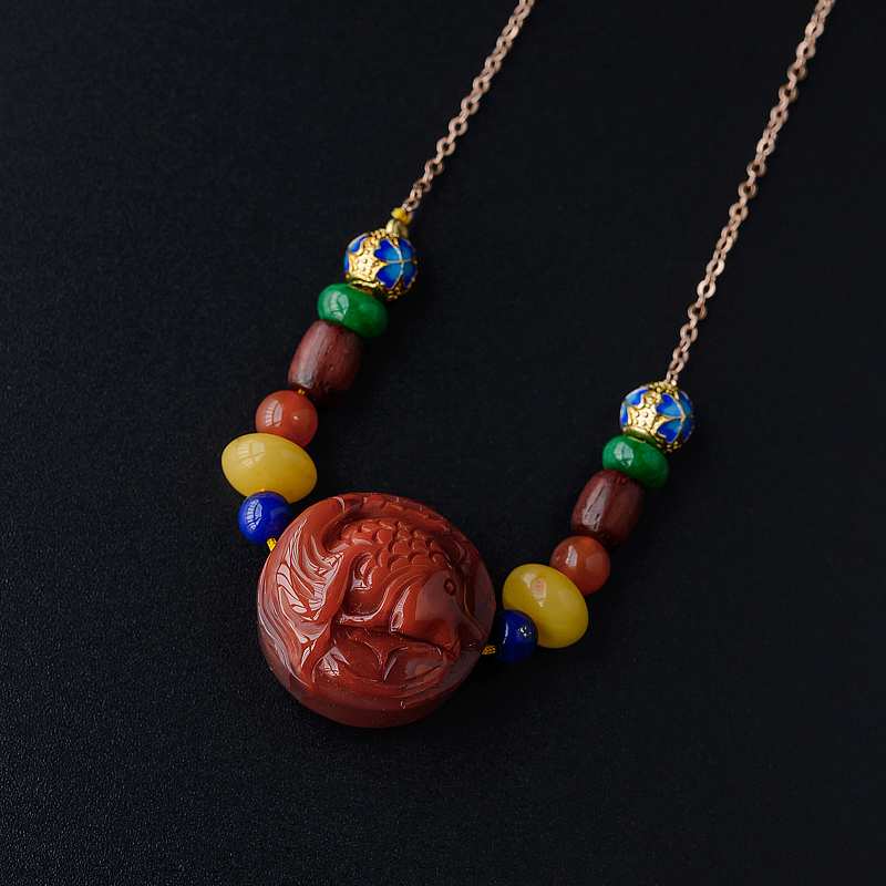 川料柿子红南红锁骨链 - 红掌柜