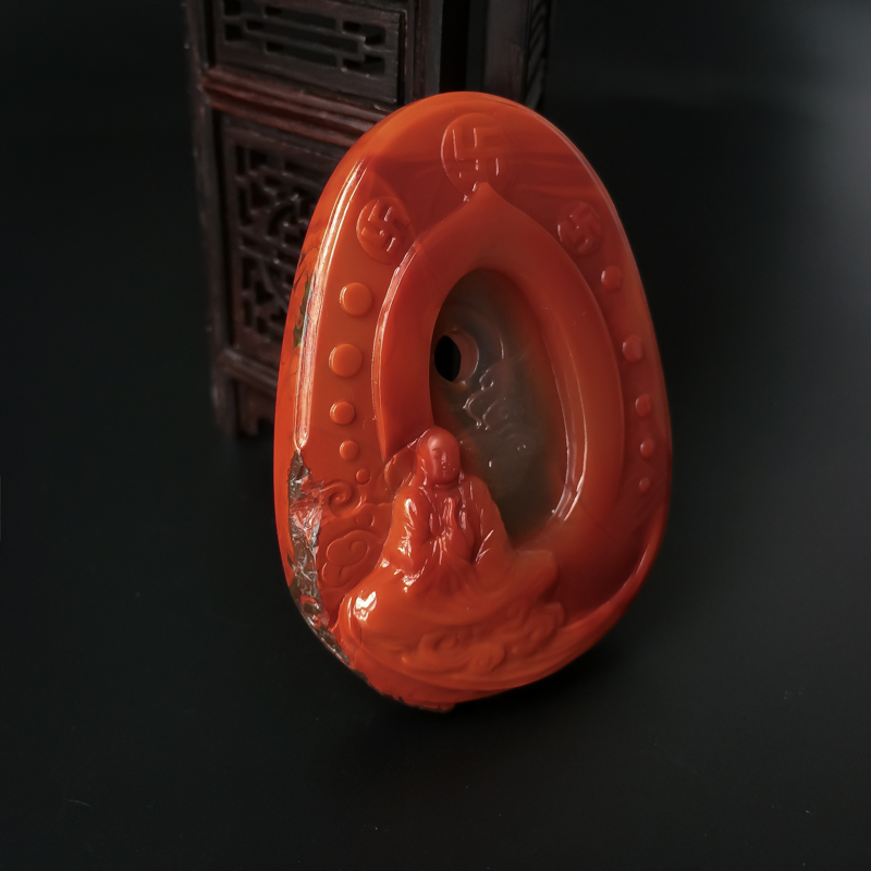 川料柿子红南红立地成佛吊坠-红掌柜