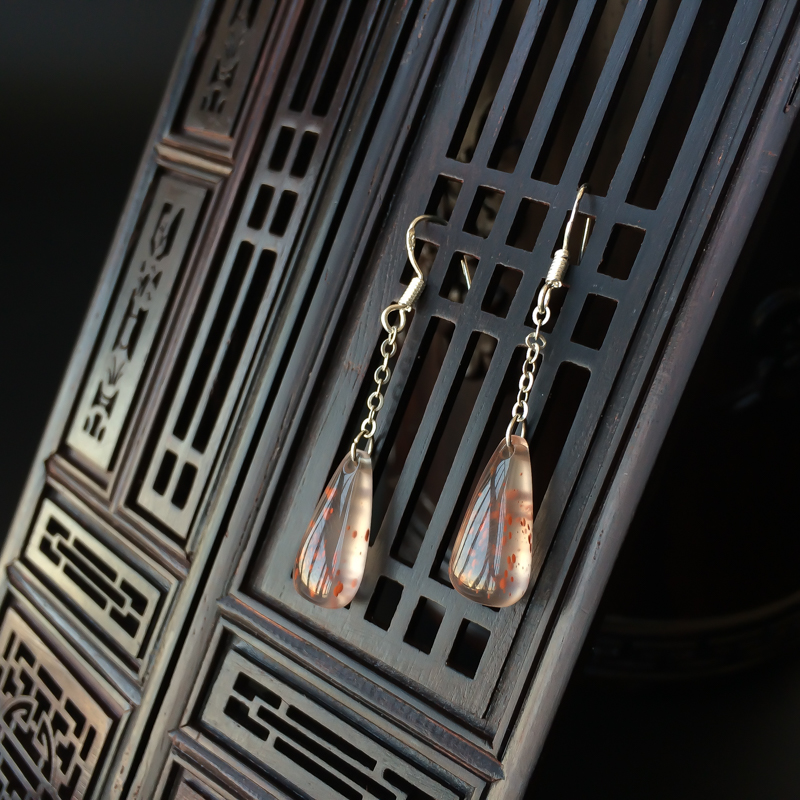 银镶冰飘南红耳坠-红掌柜