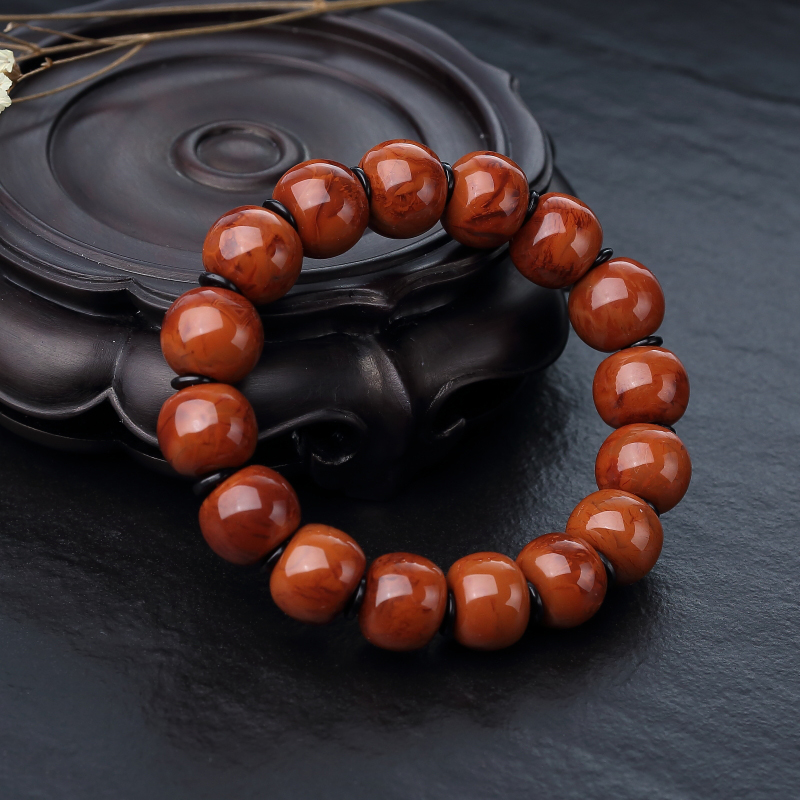 保山火焰纹南红苹果珠单圈手串-红掌柜