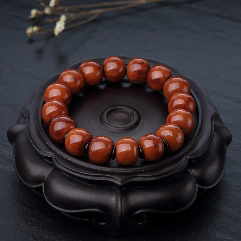 保山天然南红苹果珠单圈手串-红掌柜