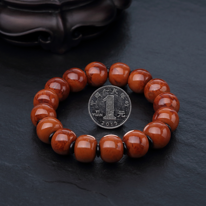 火焰纹南红苹果珠手串-红掌柜