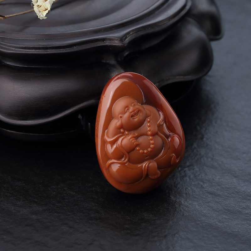 保山柿子红南红弥勒佛吊坠-红掌柜