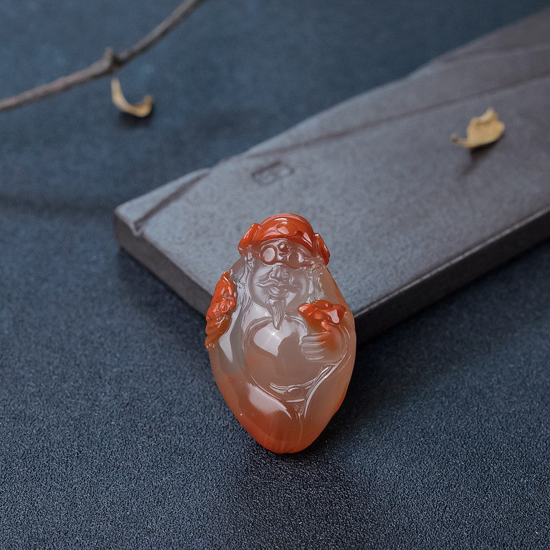 冰飘料南红财神吊坠-红掌柜