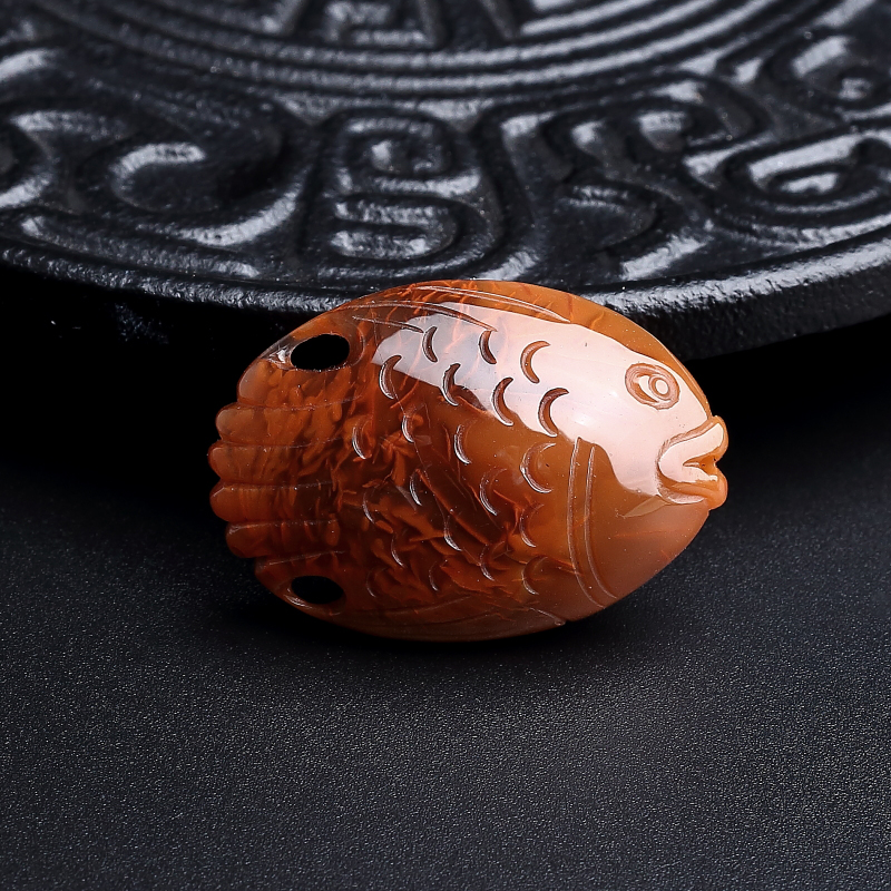 川料柿子红南红鱼吊坠-红掌柜