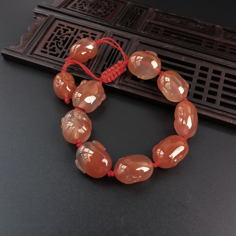 天然冰飘南红童子手串-红掌柜