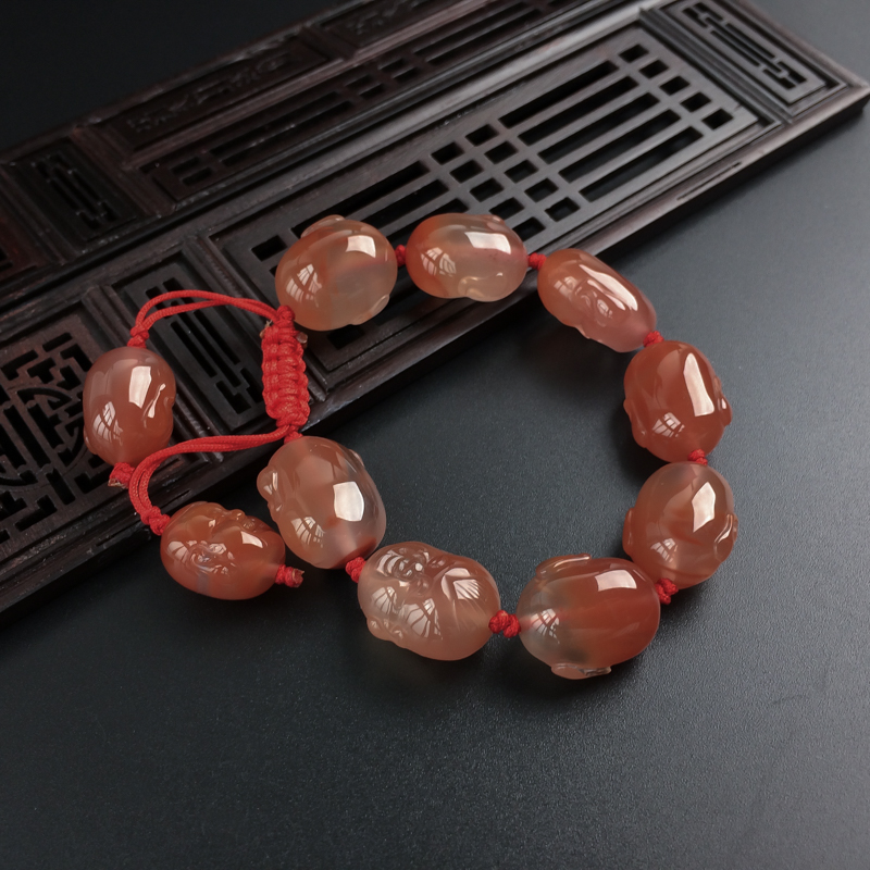 川料天然南红童子手串-红掌柜