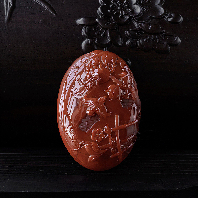 川料天然柿子红南红喜上眉梢吊坠-红掌柜