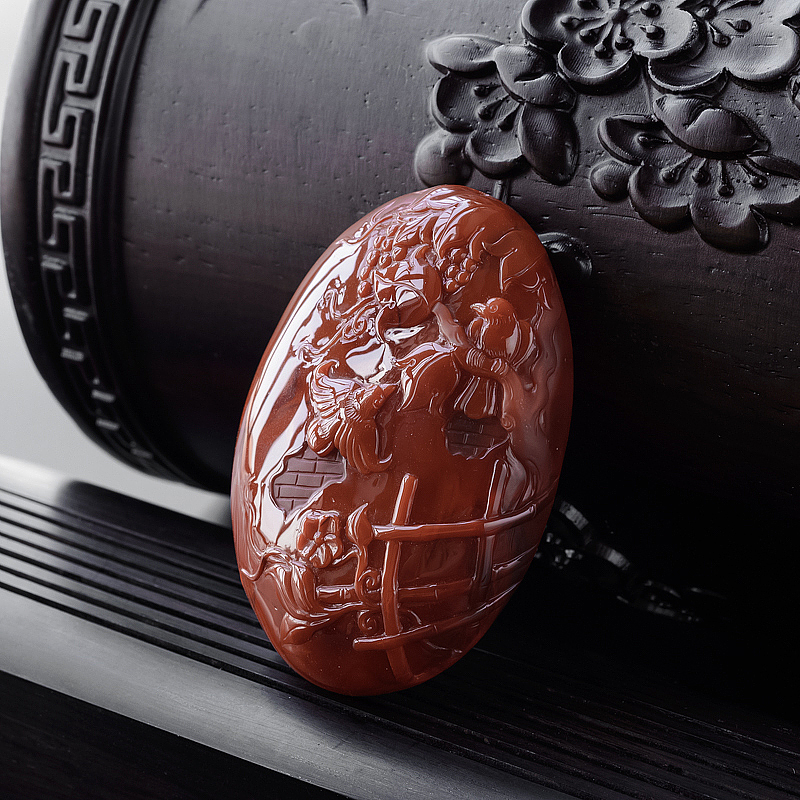 天然柿子红南红喜上眉梢吊坠-红掌柜