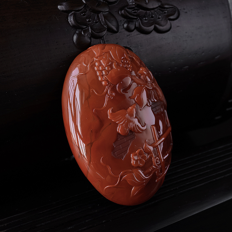 川料柿子红南红喜上眉梢吊坠-红掌柜