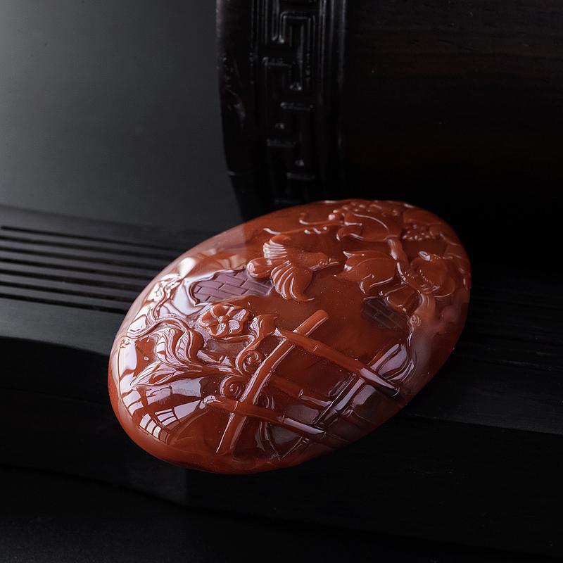 柿子红南红喜上眉梢吊坠-红掌柜