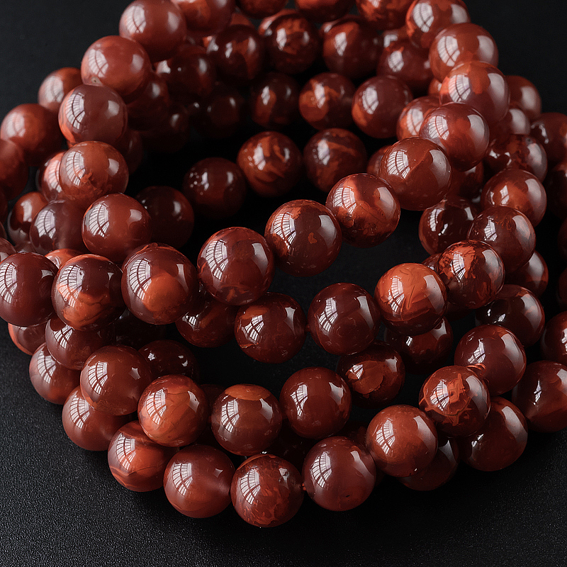 9mm柿子红火焰纹南红项链-红掌柜