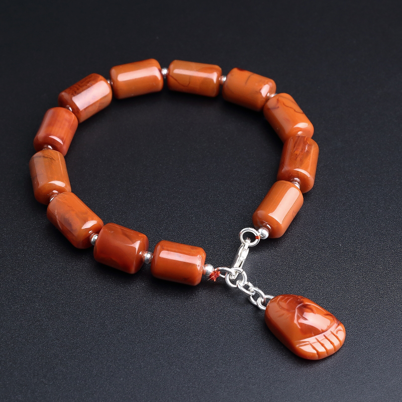 川料天然柿子红南红桶珠手串-红掌柜