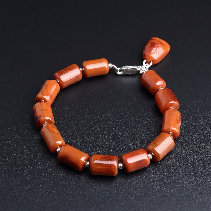 川料柿子红南红桶珠手串-红掌柜