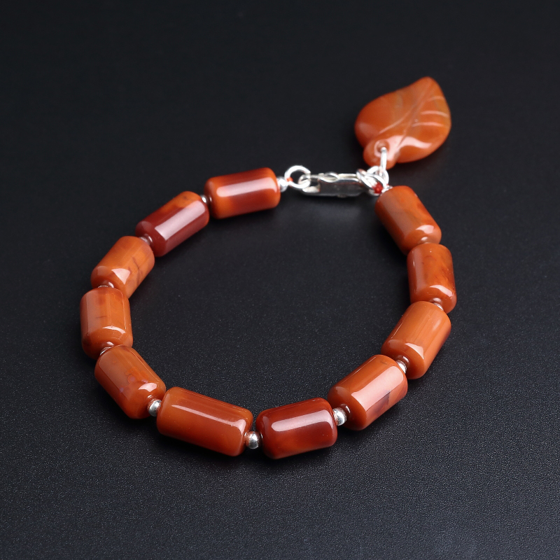 川料柿子红南红桶珠手串-红掌柜